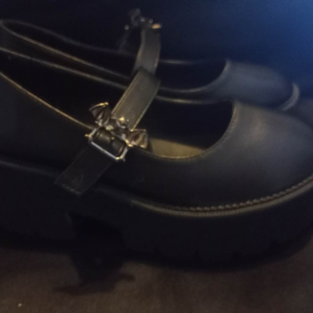 Platform gothic bat Mary janes in black